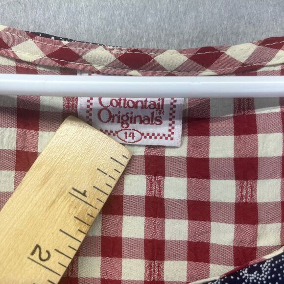 COTTONTAIL ORIGINALS Red Gingham Navy Floral DRESS 14 Vintage 80s 90s Retro Midi - Picture 6 of 16